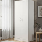 19 Modern Double-door Armoire with Storage Shelf and Hanging Rod for Bedroom
