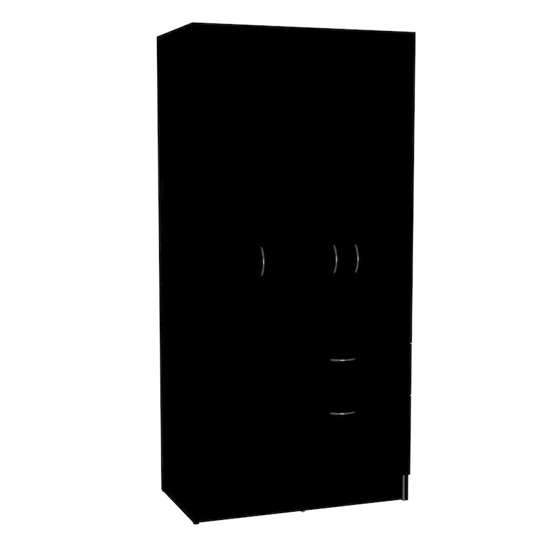 Armadio nero moderno a doppia anta – 1 persona, asta appendiabiti in metallo e cassetto