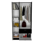 Armadio nero moderno a doppia anta – 1 persona, asta appendiabiti in metallo e cassetto