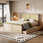 Letto Queen Piattaforma Antico Naturale con Rattan e 4 Cassetti – 1 Persona
