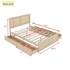 Letto Queen Piattaforma Antico Naturale con Rattan e 4 Cassetti – 1 Persona