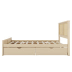 Letto Queen Piattaforma Antico Naturale con Rattan e 4 Cassetti – 1 Persona