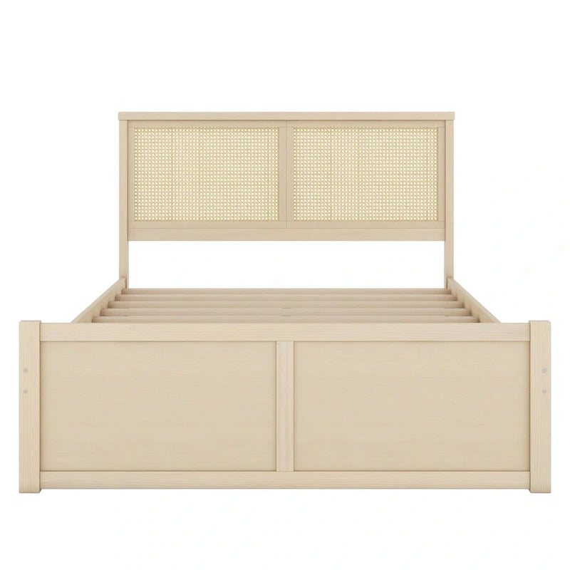 Letto Queen Piattaforma Antico Naturale con Rattan e 4 Cassetti – 1 Persona