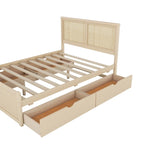 Letto Queen Piattaforma Antico Naturale con Rattan e 4 Cassetti – 1 Persona