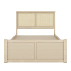 Letto a Piattaforma Naturale Antico di Grandezza Standard con 4 Cassetti e Testiera in Rattan, Per 1-2 Persone