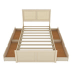 Letto a Piattaforma Naturale Antico di Grandezza Standard con 4 Cassetti e Testiera in Rattan, Per 1-2 Persone