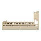Letto a Piattaforma Naturale Antico di Grandezza Standard con 4 Cassetti e Testiera in Rattan, Per 1-2 Persone