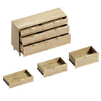 Comò doppio a 6 cassetti con frontale in rattan nero/naturale, maniglie in metallo, gambe in legno