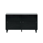 Comò doppio a 6 cassetti con frontale in rattan nero/naturale, maniglie in metallo, gambe in legno