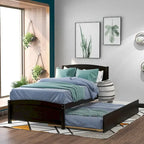 Piattaforma letto doppia con letto estraibile e testiera – Espresso / Grigio / Bianco, 2 posti letto