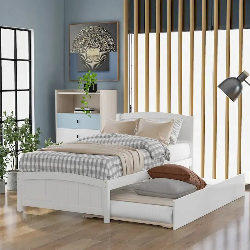 Piattaforma letto doppia con letto estraibile e testiera – Espresso / Grigio / Bianco, 2 posti letto