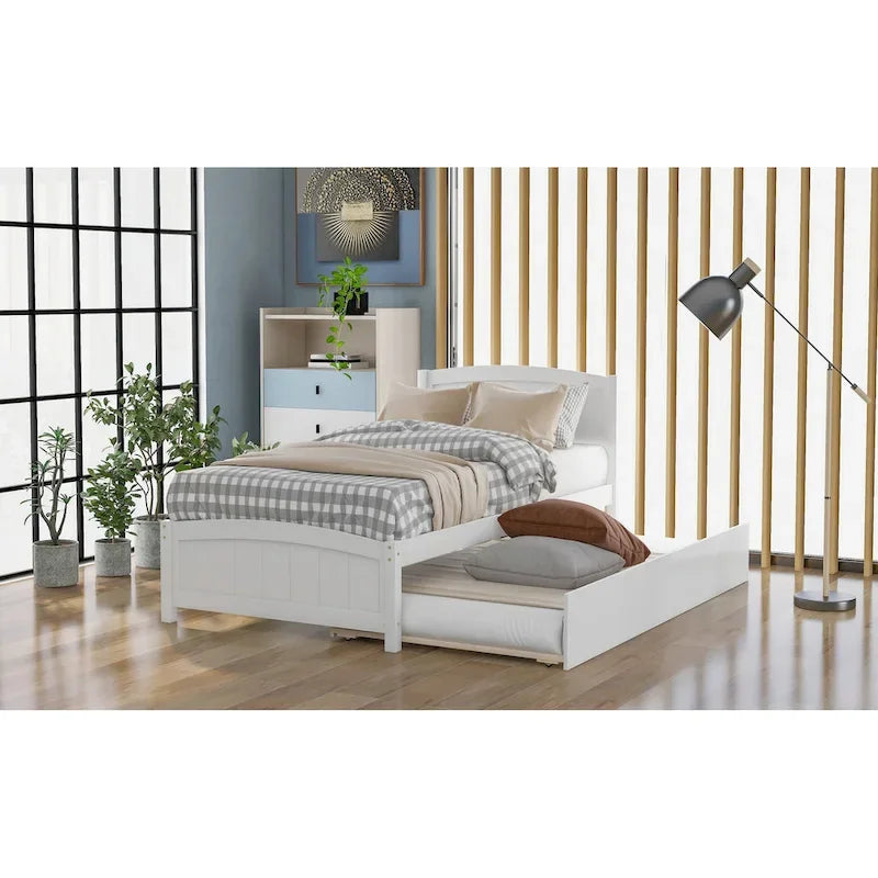Piattaforma letto doppia con letto estraibile e testiera – Espresso / Grigio / Bianco, 2 posti letto