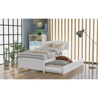 Piattaforma letto doppia con letto estraibile e testiera – Espresso / Grigio / Bianco, 2 posti letto
