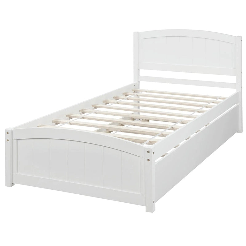 Piattaforma letto doppia con letto estraibile e testiera – Espresso / Grigio / Bianco, 2 posti letto