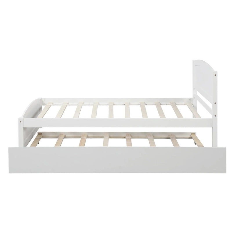 Piattaforma letto doppia con letto estraibile e testiera – Espresso / Grigio / Bianco, 2 posti letto