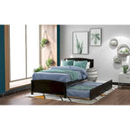 Piattaforma letto doppia con letto estraibile e testiera – Espresso / Grigio / Bianco, 2 posti letto
