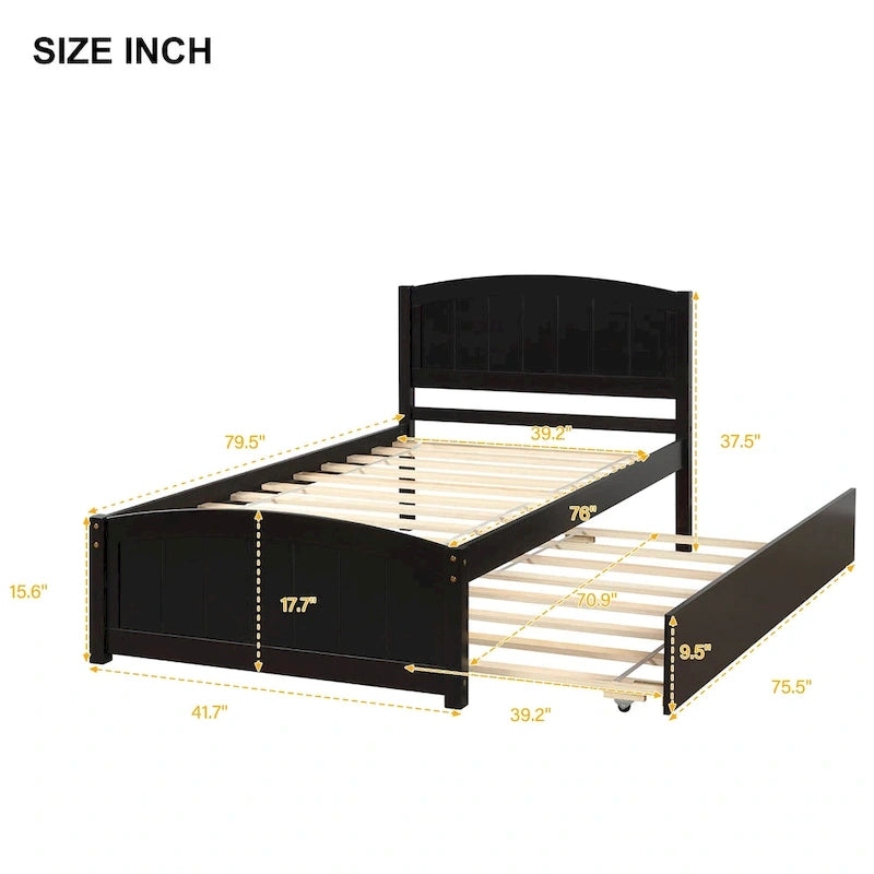 Piattaforma letto doppia con letto estraibile e testiera – Espresso / Grigio / Bianco, 2 posti letto