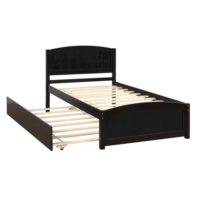 Piattaforma letto doppia con letto estraibile e testiera – Espresso / Grigio / Bianco, 2 posti letto