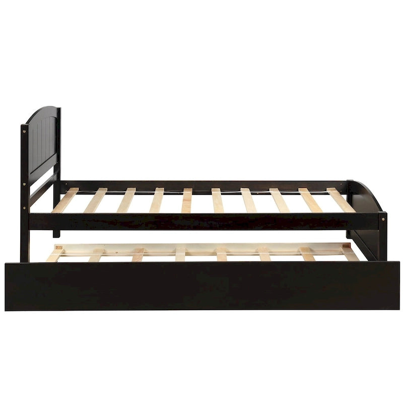 Piattaforma letto doppia con letto estraibile e testiera – Espresso / Grigio / Bianco, 2 posti letto