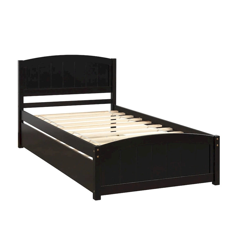 Piattaforma letto doppia con letto estraibile e testiera – Espresso / Grigio / Bianco, 2 posti letto