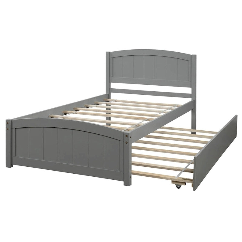 Piattaforma letto doppia con letto estraibile e testiera – Espresso / Grigio / Bianco, 2 posti letto