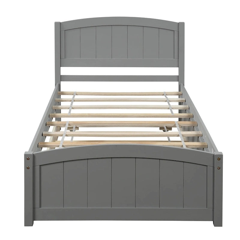 Piattaforma letto doppia con letto estraibile e testiera – Espresso / Grigio / Bianco, 2 posti letto