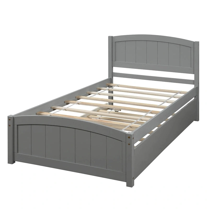 Piattaforma letto doppia con letto estraibile e testiera – Espresso / Grigio / Bianco, 2 posti letto