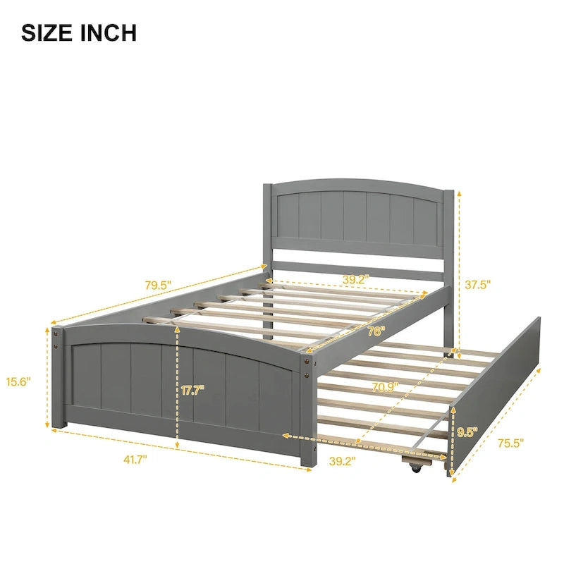 Piattaforma letto doppia con letto estraibile e testiera – Espresso / Grigio / Bianco, 2 posti letto