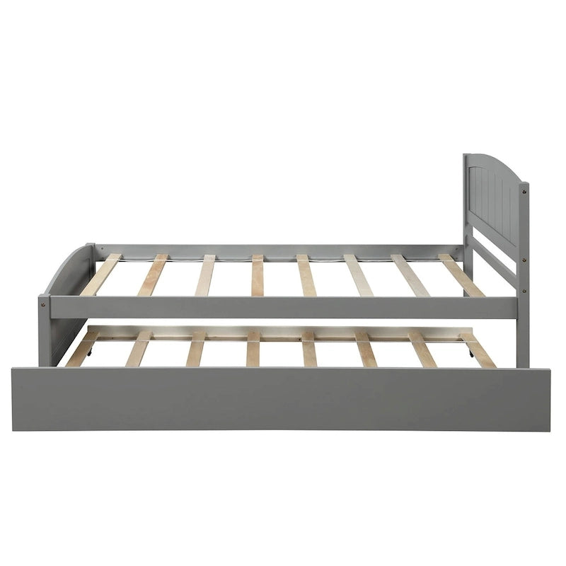 Piattaforma letto doppia con letto estraibile e testiera – Espresso / Grigio / Bianco, 2 posti letto