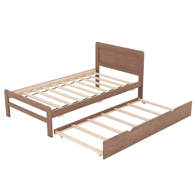 Letto a piattaforma singolo grigio / noce / sbiancato con letto estraibile – Per 2 persone