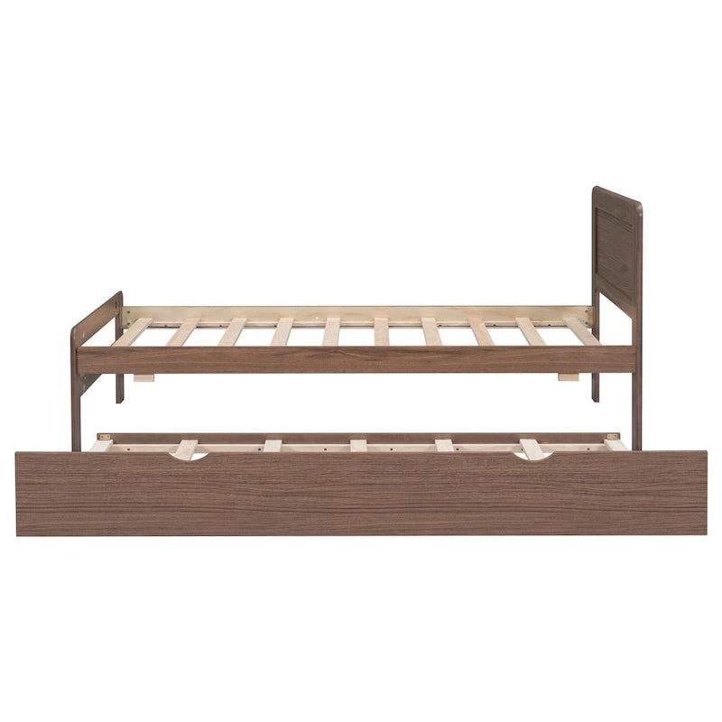 Letto a piattaforma singolo grigio / noce / sbiancato con letto estraibile – Per 2 persone