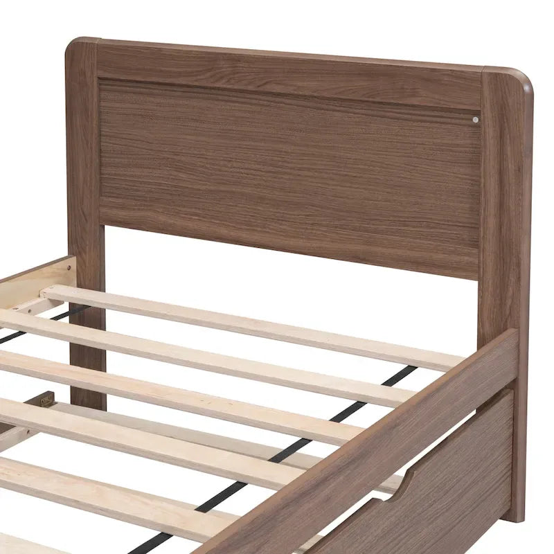 Letto a piattaforma singolo grigio / noce / sbiancato con letto estraibile – Per 2 persone