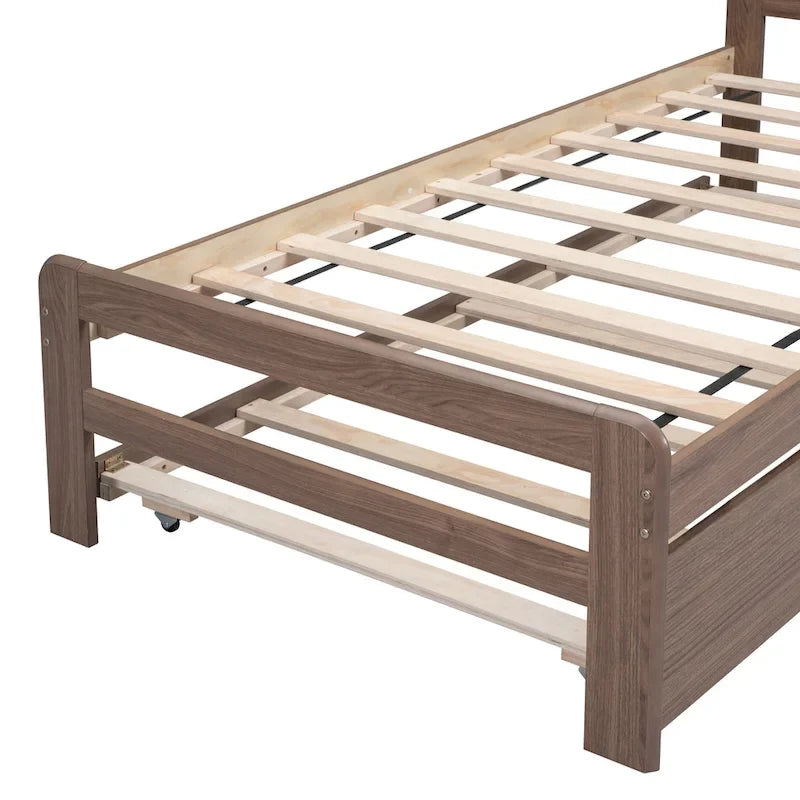 Letto a piattaforma singolo grigio / noce / sbiancato con letto estraibile – Per 2 persone