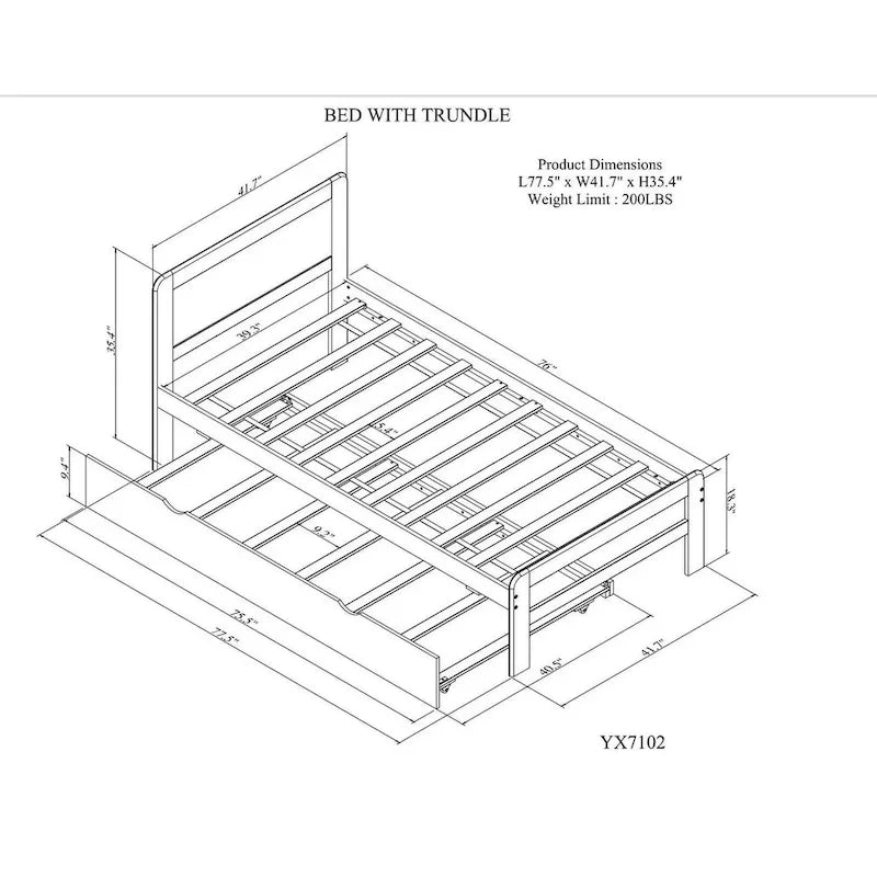 Letto a piattaforma singolo grigio / noce / sbiancato con letto estraibile – Per 2 persone