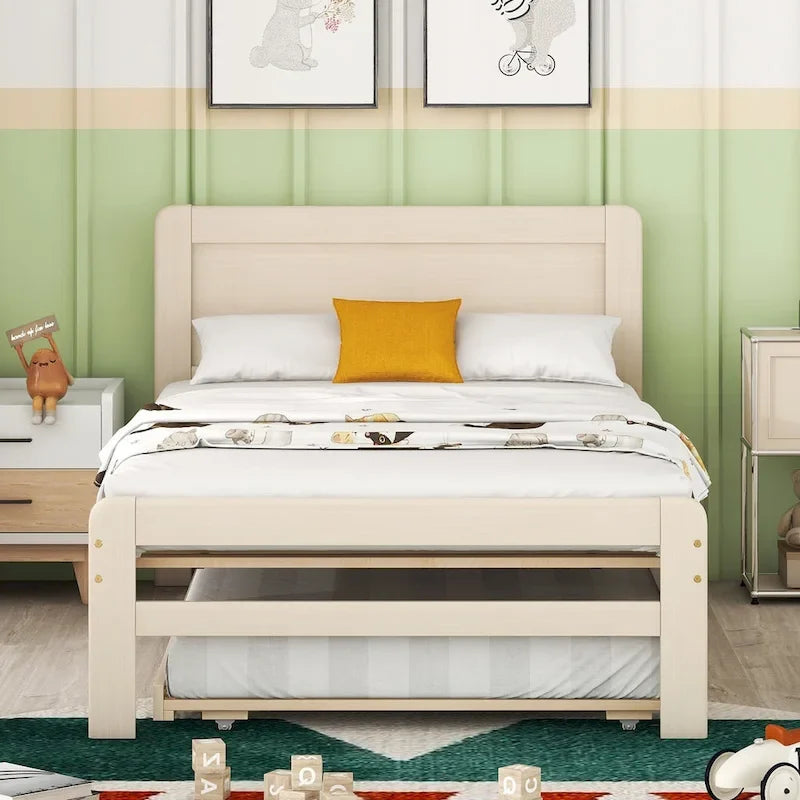 Letto a piattaforma singolo grigio / noce / sbiancato con letto estraibile – Per 2 persone