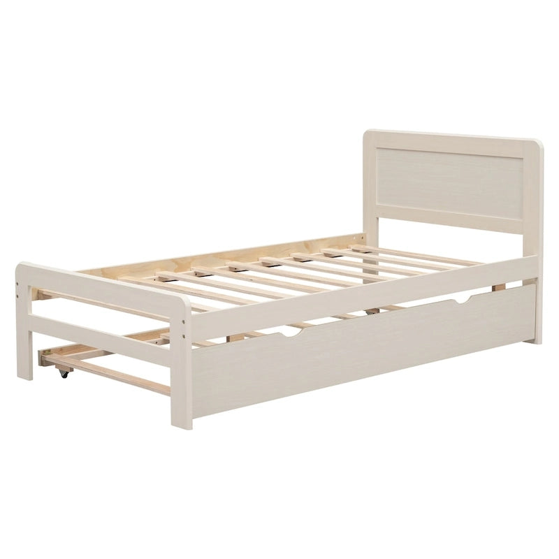 Letto a piattaforma singolo grigio / noce / sbiancato con letto estraibile – Per 2 persone