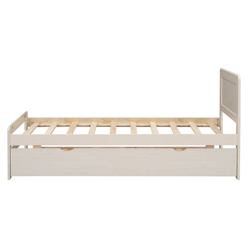 Letto a piattaforma singolo grigio / noce / sbiancato con letto estraibile – Per 2 persone