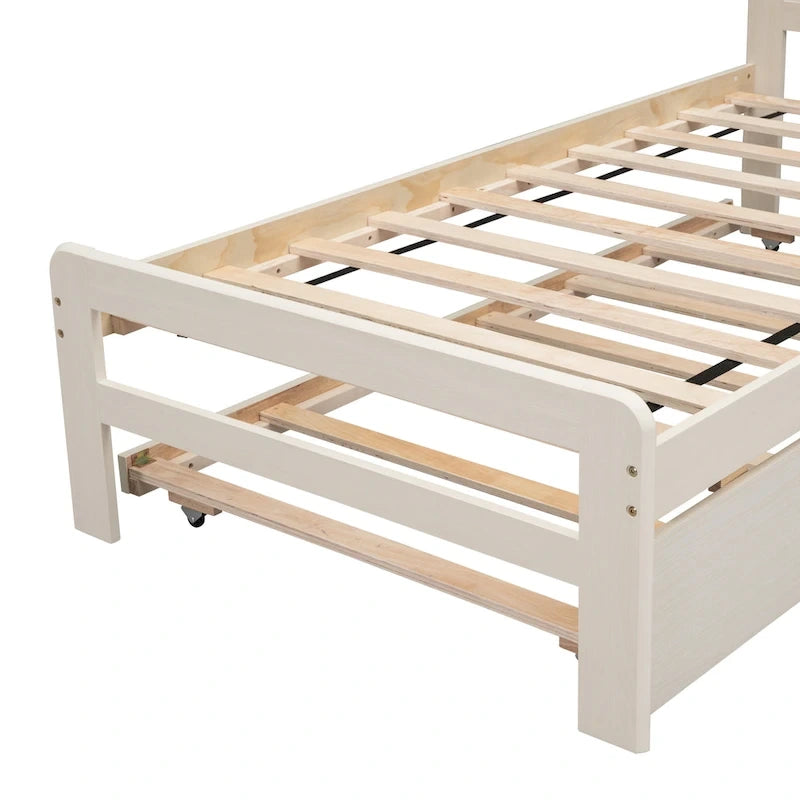 Letto a piattaforma singolo grigio / noce / sbiancato con letto estraibile – Per 2 persone