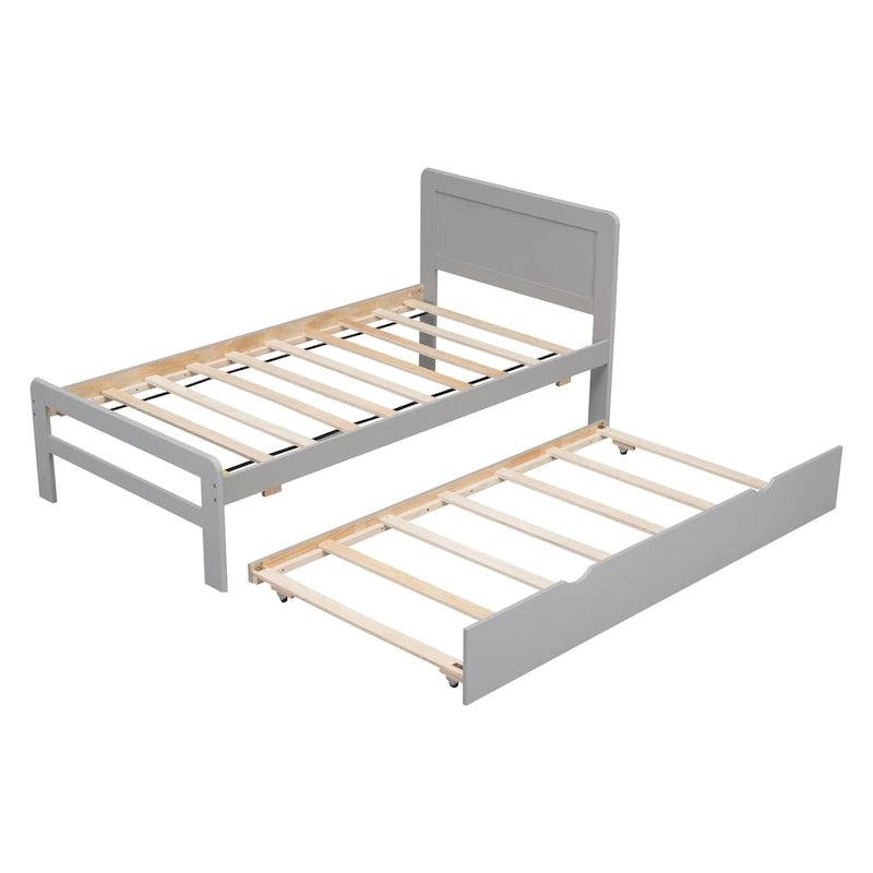 Letto a piattaforma singolo grigio / noce / sbiancato con letto estraibile – Per 2 persone