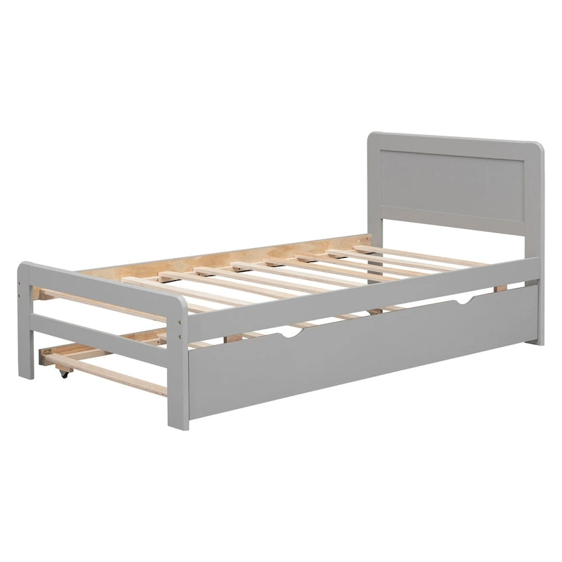 Letto a piattaforma singolo grigio / noce / sbiancato con letto estraibile – Per 2 persone