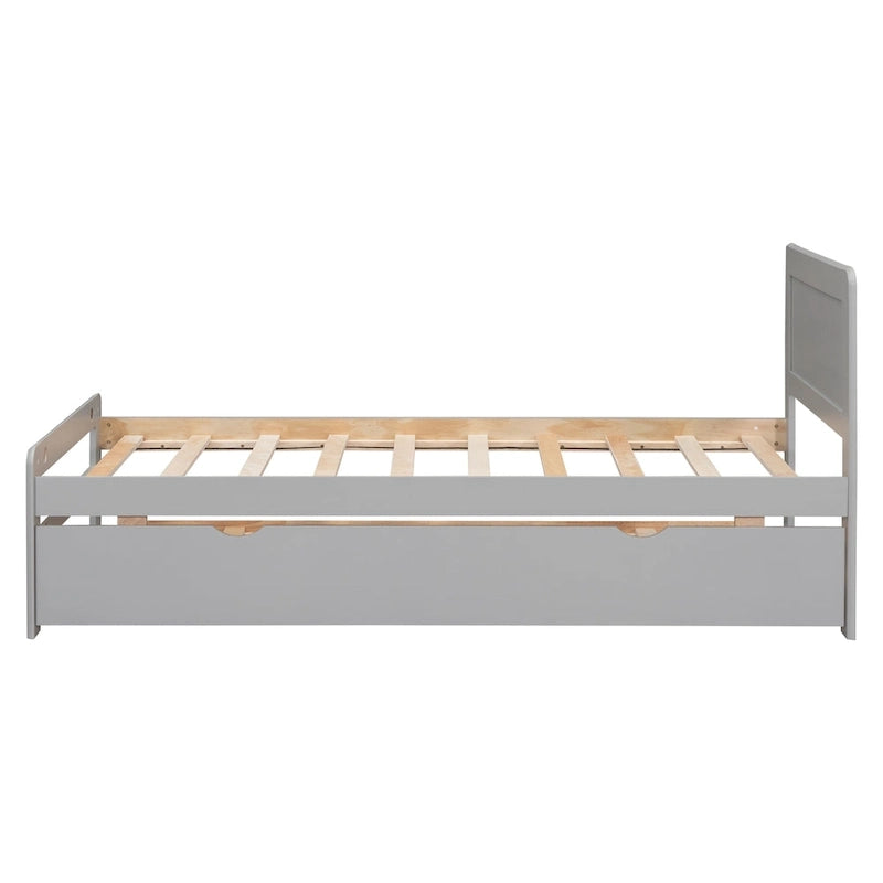Letto a piattaforma singolo grigio / noce / sbiancato con letto estraibile – Per 2 persone