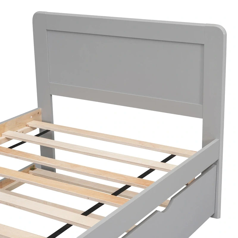 Letto a piattaforma singolo grigio / noce / sbiancato con letto estraibile – Per 2 persone