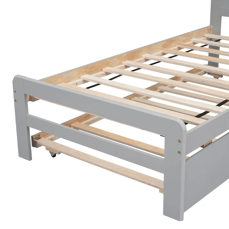 Letto a piattaforma singolo grigio / noce / sbiancato con letto estraibile – Per 2 persone