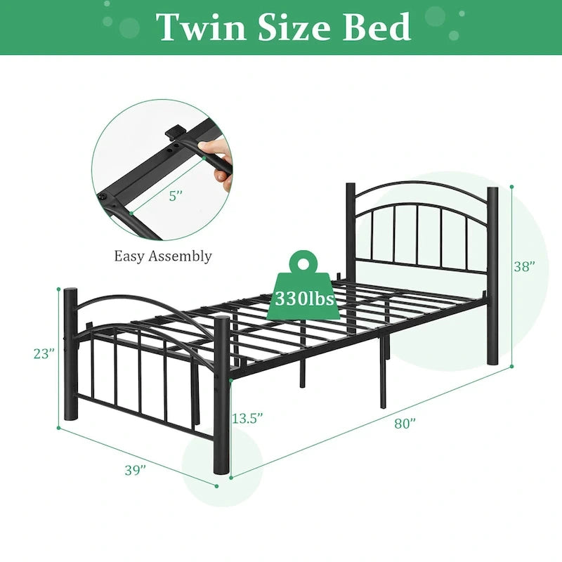 Struttura letto a piattaforma in metallo nero con testiera | Singolo/Matrimoniale | 1–2 persone