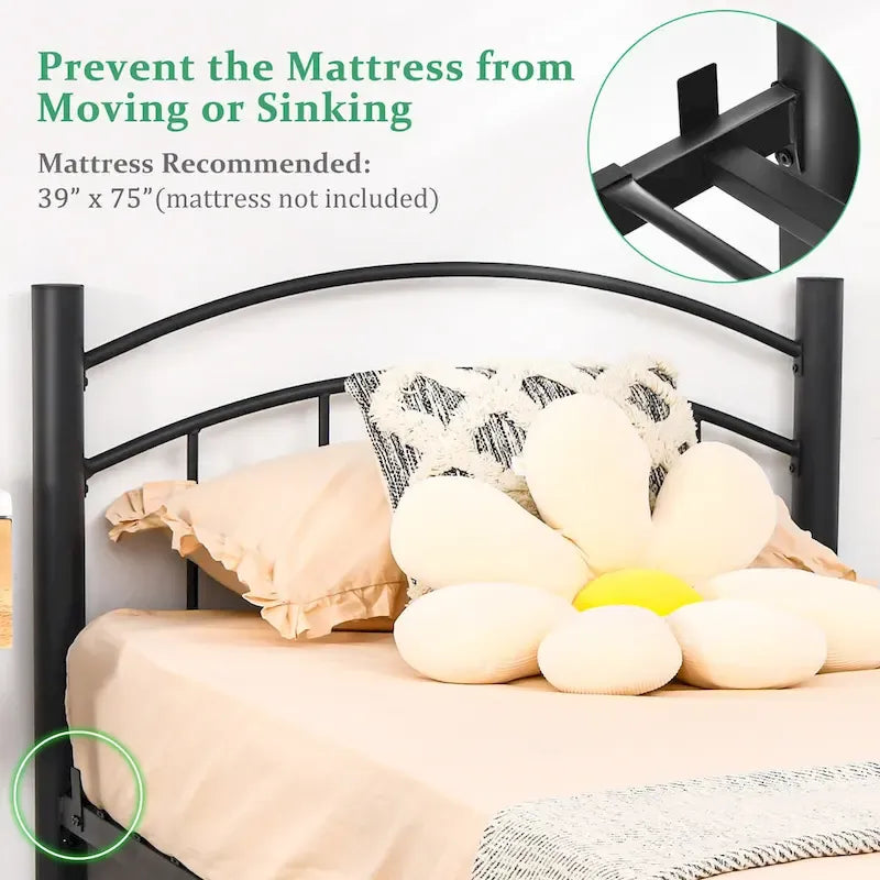 Struttura letto a piattaforma in metallo nero con testiera | Singolo/Matrimoniale | 1–2 persone