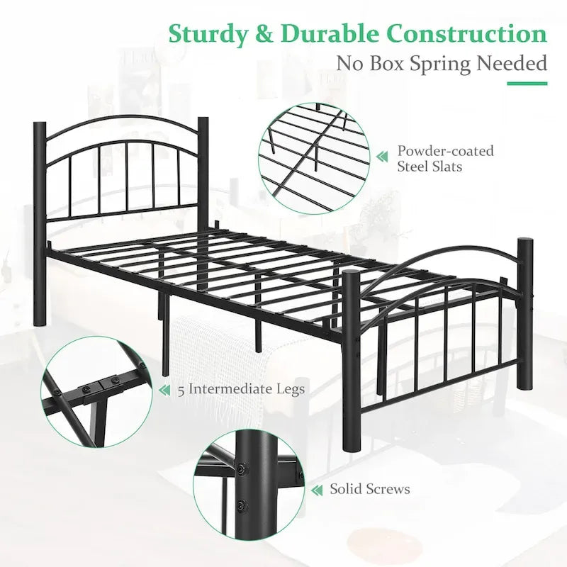 Struttura letto a piattaforma in metallo nero con testiera | Singolo/Matrimoniale | 1–2 persone