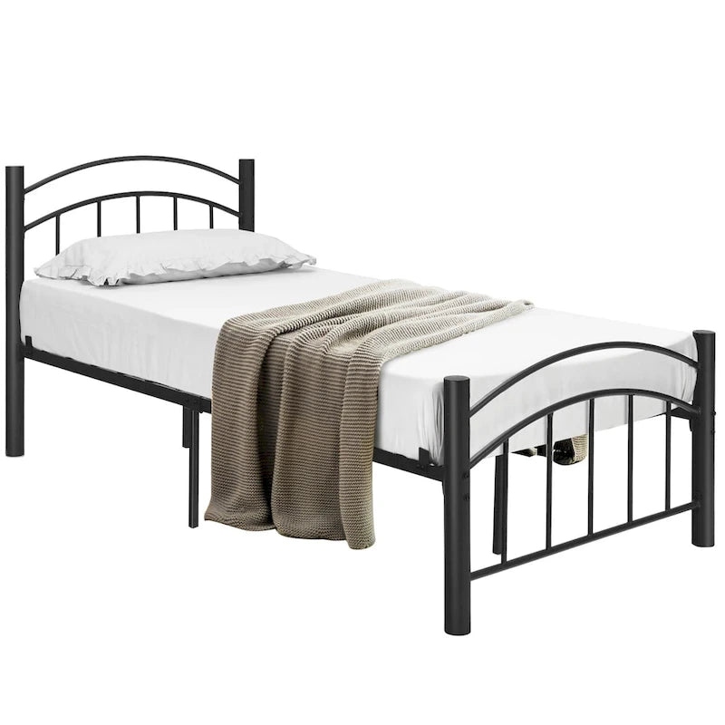 Struttura letto a piattaforma in metallo nero con testiera | Singolo/Matrimoniale | 1–2 persone