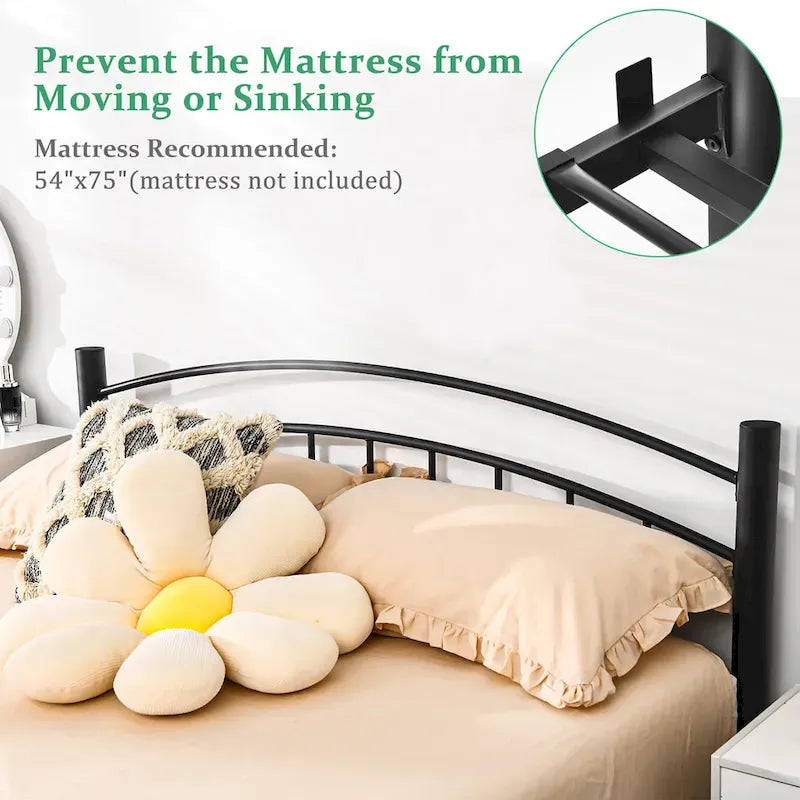 Struttura letto a piattaforma in metallo nero con testiera | Singolo/Matrimoniale | 1–2 persone