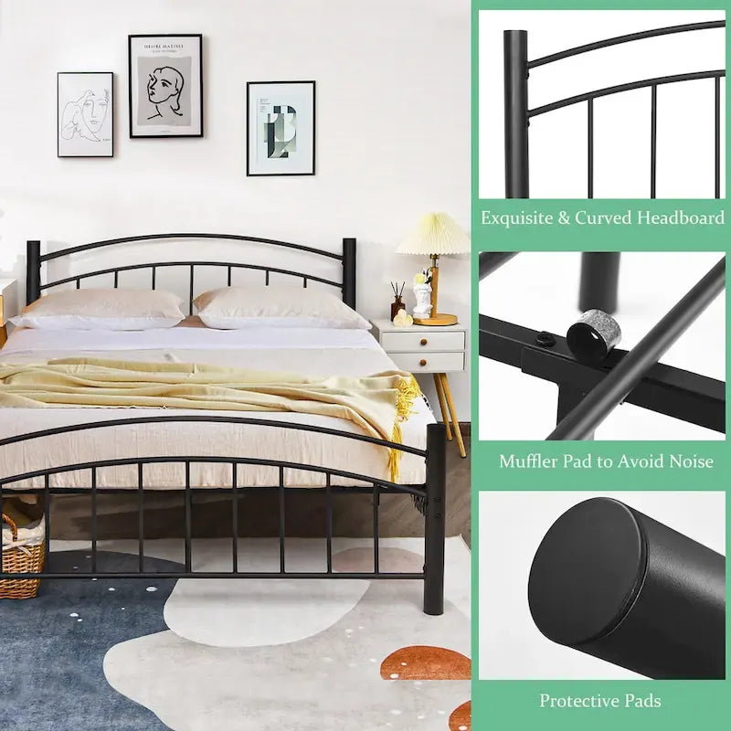 Struttura letto a piattaforma in metallo nero con testiera | Singolo/Matrimoniale | 1–2 persone