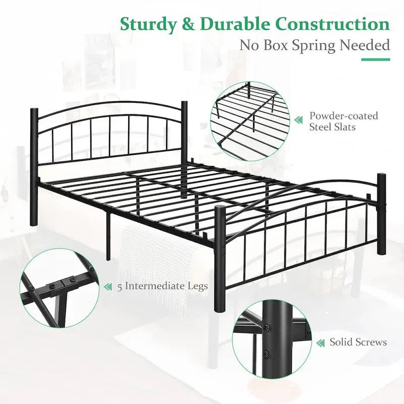 Struttura letto a piattaforma in metallo nero con testiera | Singolo/Matrimoniale | 1–2 persone